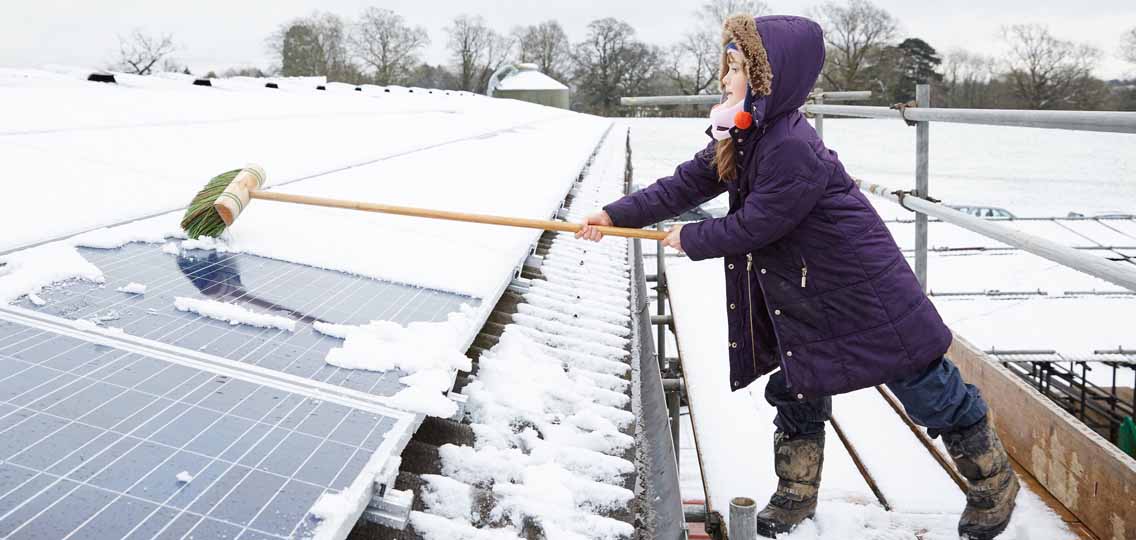Photo of girl sweeping solar panels in the United