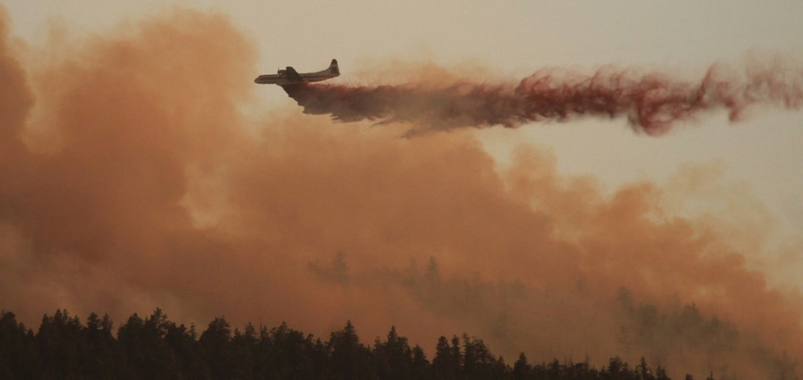 Firefighting plane douses forest fire flames