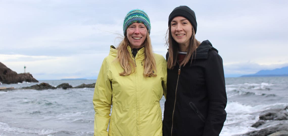 Ecojustice lawyers Margot and Dyna on Pender Island, where Southern Resident kiiller whales can be spotted from shore.