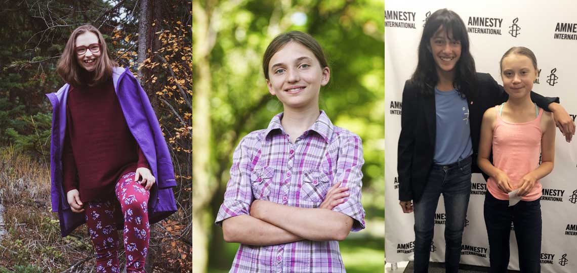 A collage of 3 different photos featuring 4 young people smiling.