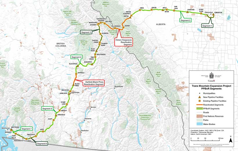 Detailed Route map for Trans Mountain Expansion Project review