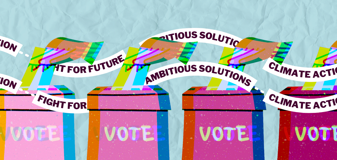 Ballot boxes with words accountability and climate action above it